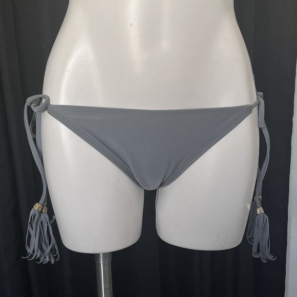Kandy Wrapper Bikini Bottoms Grey Ties Side Tassel String Bathing Suit New Med - Picture 5 of 12